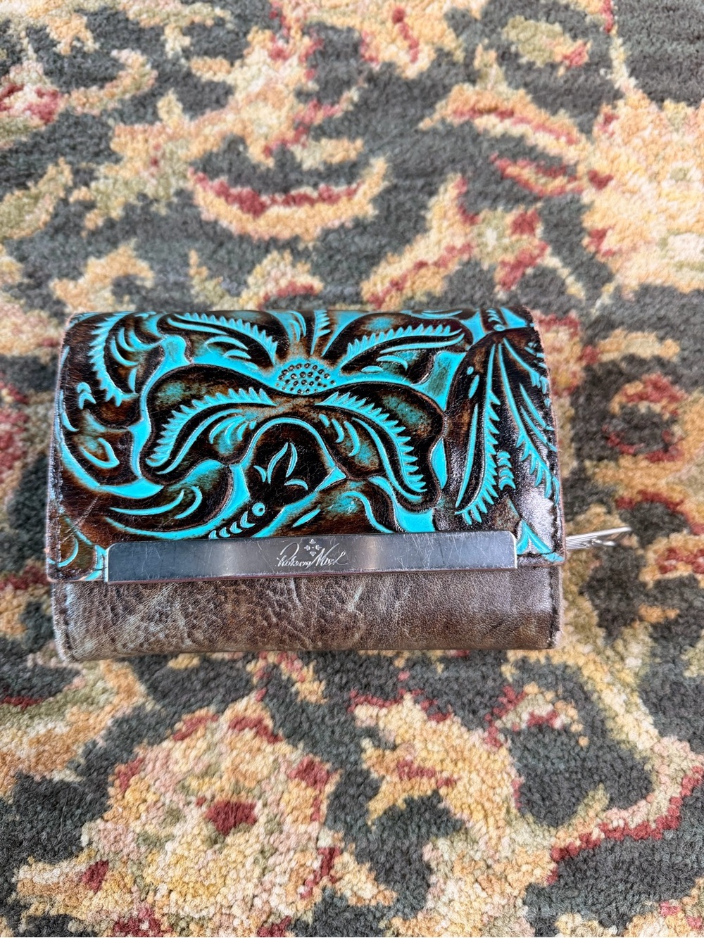 Turquoise Tooled Leather Wallet with Metal Accent Patricia Nash